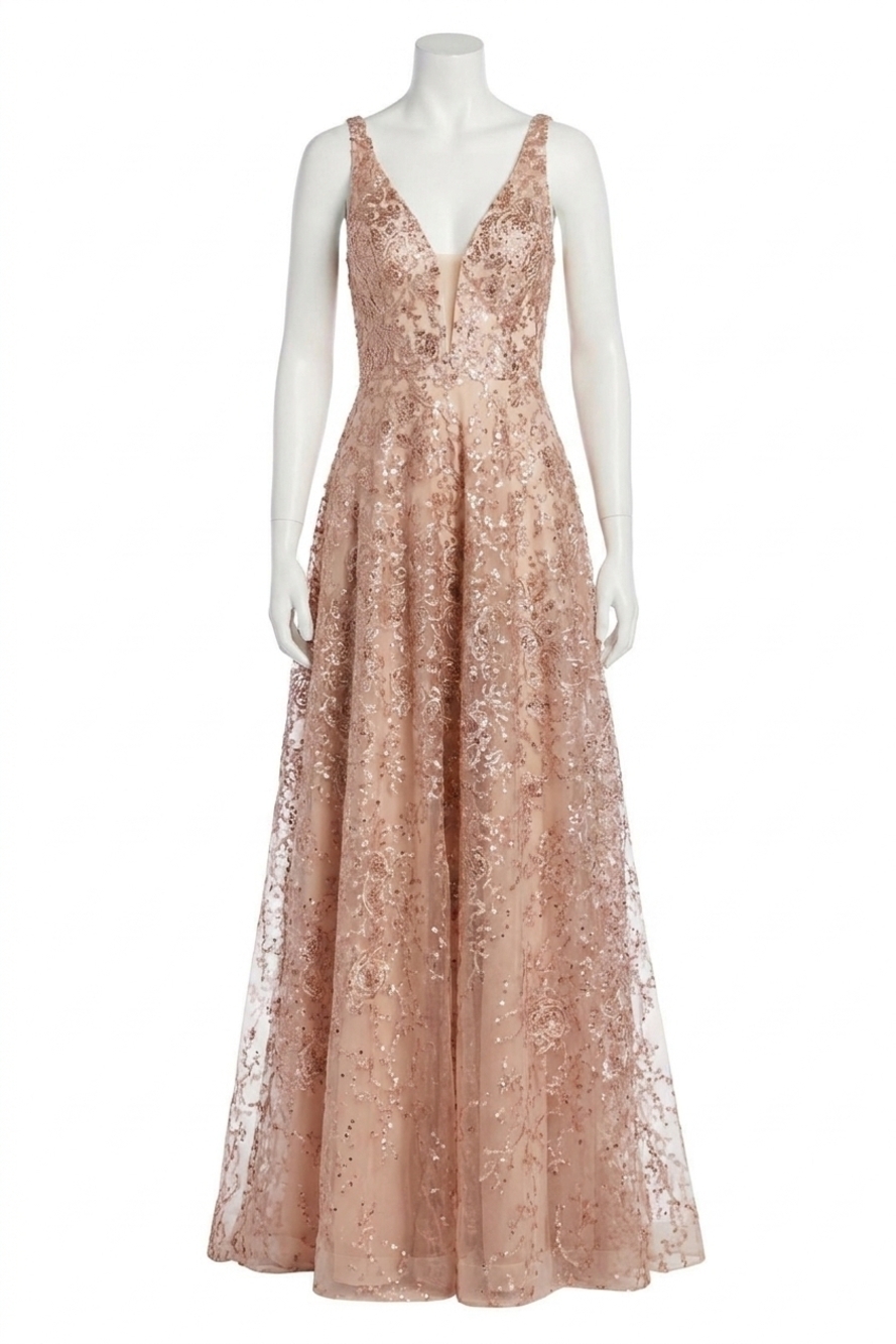 NEW SHERRI HILL v-neck bodice prom dress in blush/nude